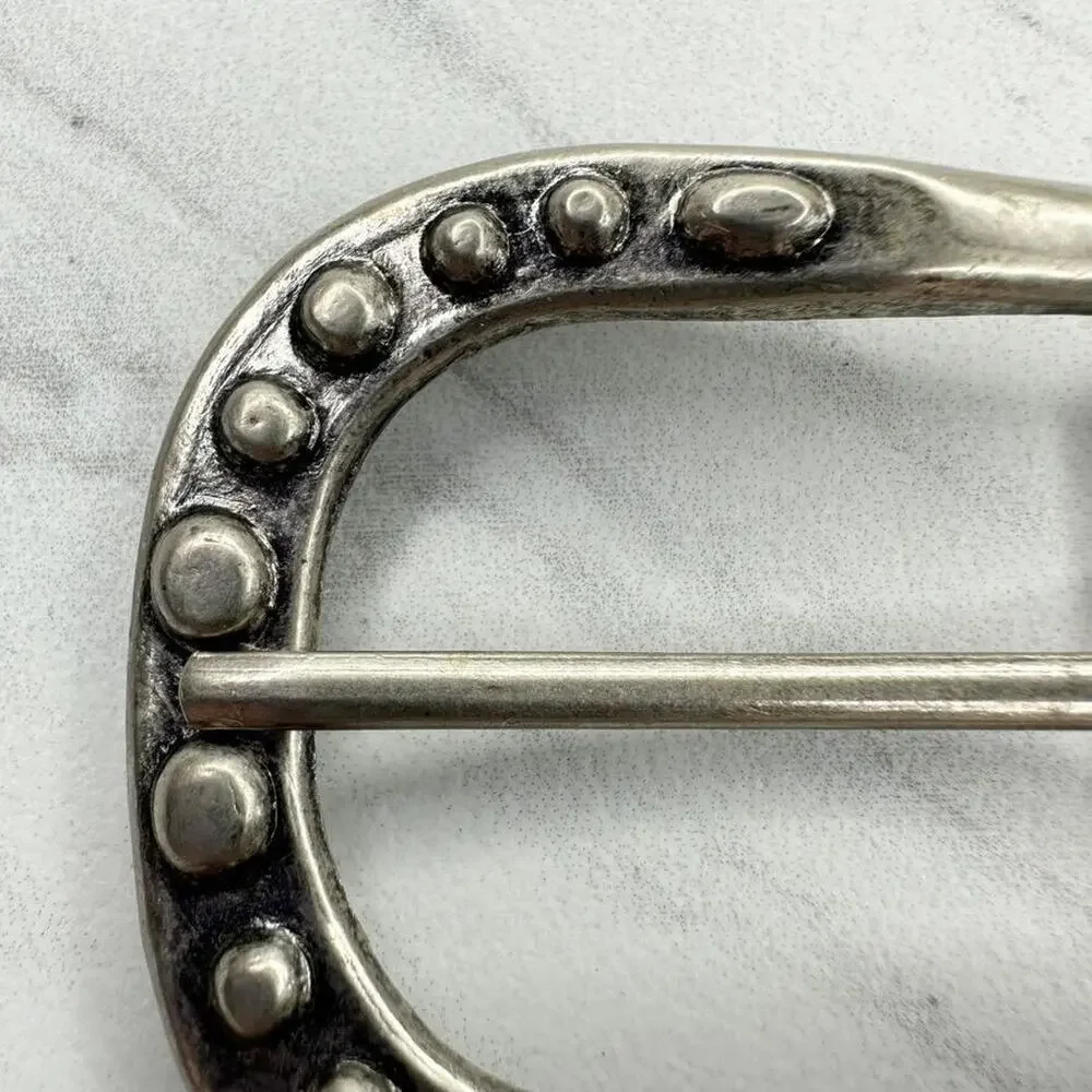 Studded Silver Tone Simple Basic Belt Buckle